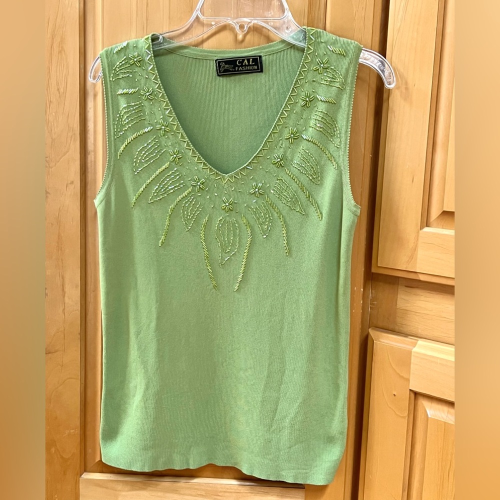Lime Green Beaded Tank, M.  100% of proceeds to FamilyHeart.org
